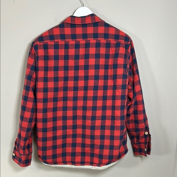 J Crew Mens Shacket Sherpa Lined Red and Blue Plaid Jacket Outdoor Fleece Sz L - Picture 3 of 11